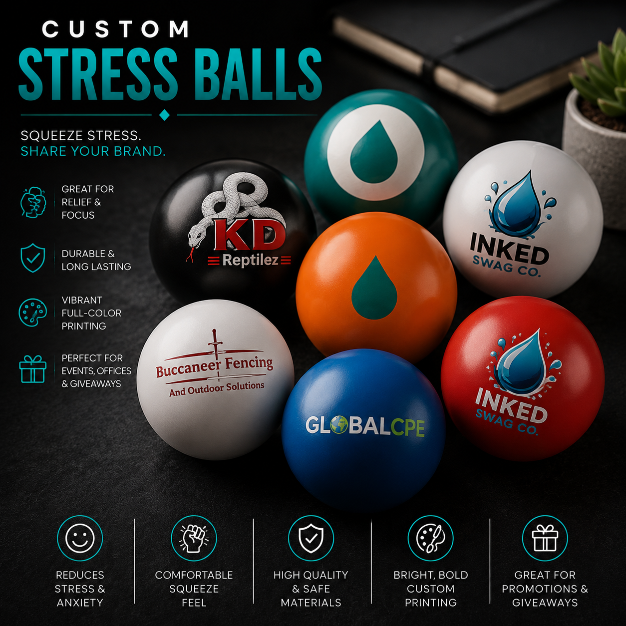 Stress Balls — custom printed by Inked Swag Co.