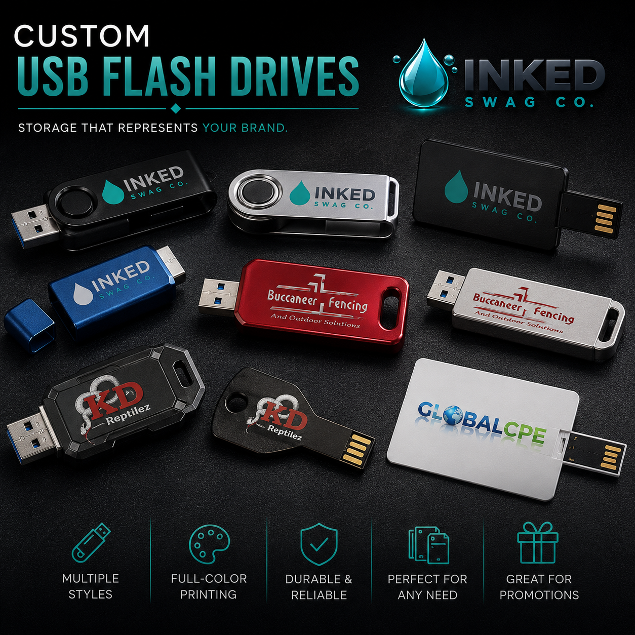 USB Flash Drives — custom printed by Inked Swag Co.
